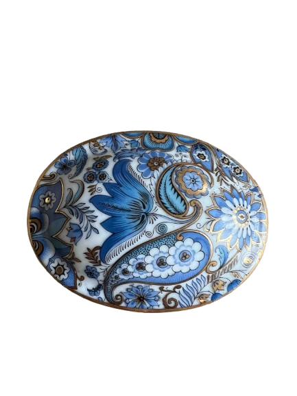 Vide-poche en porcelaine décor floral bleu